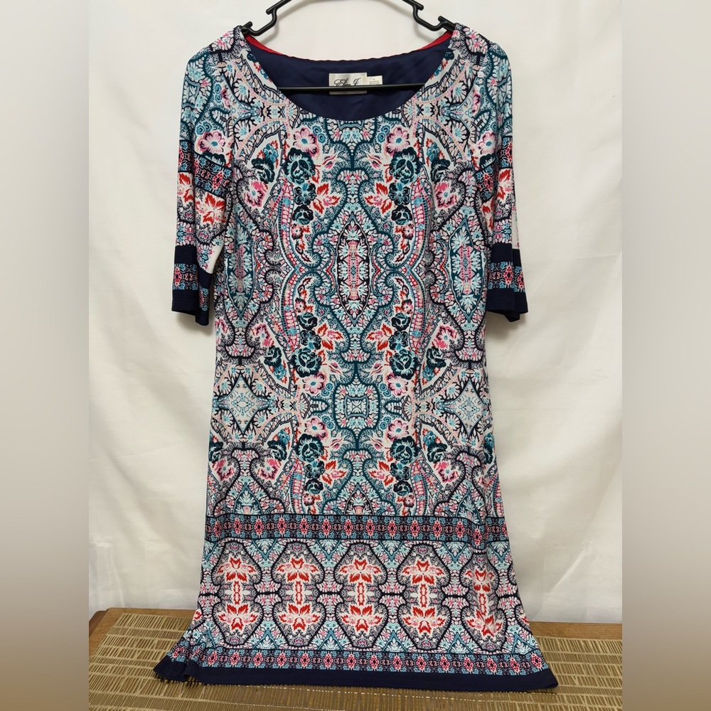 Eliza J‎ Turquoise Pink Orange Floral Print Shift Dress Size 6